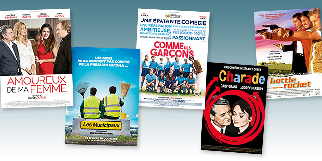 sorties Comédie du 25 avril 2018 : Amoureux de ma femme, Comme des garçons, Les Municipaux, Charade (rep.1963), Bottle Rocket (rep.1996)