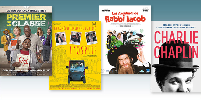 Sorties Comédie du 10 juillet 2019 : Premier de la classe, L'Ospite, Les Aventures de Rabbi Jacob (1973), Rétrospective Charlie Chaplin