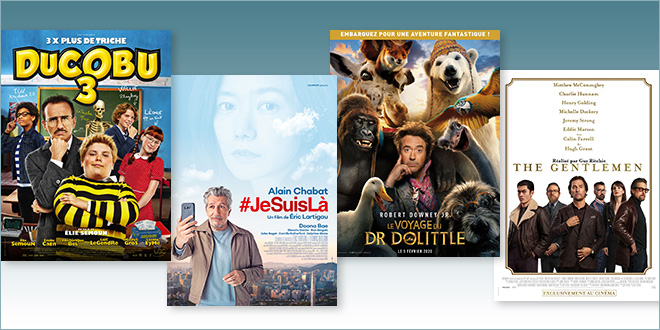 sorties Comédie du 5 février 2020 : ducobu 3, #JesuisLà, Le Voyage du Dr Dolittle, The Gentlemen