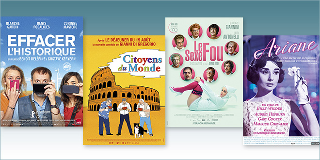 sorties Comédie du 26 août 2020 : Effacer l'historique, Citoyens du monde (Cittadini del mondo), Le Sexe fou (Sessomatto, 1973), Ariane (Love in the Afternoon, 1957)