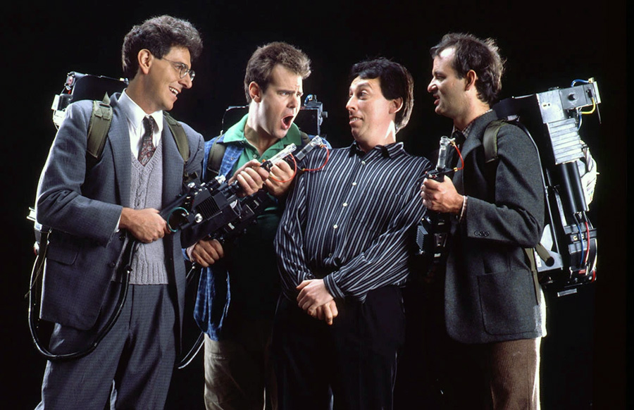 Harold Ramis, Dan Aykroyd Ivan Reitman et Bill Murray en pleine promo de S.O.S fantômes - © collection personnelle Ivan Reitman