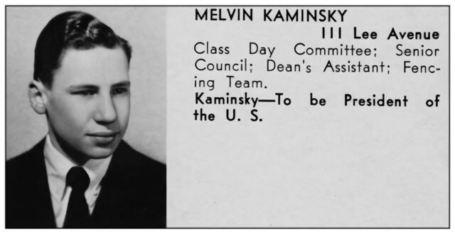 Photo de fin d'année de Mel Brooks au lycée Eastern District de Brooklyn